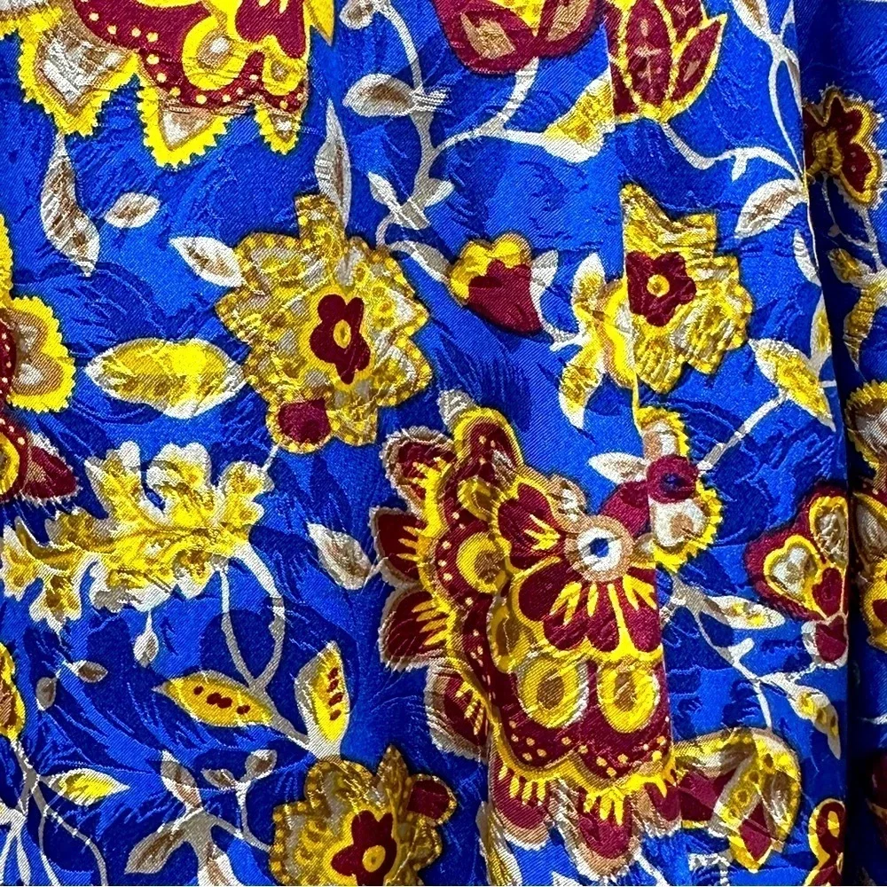 Stunning Vintage Korean Silk Pencil Skirt Blue Gold Never Worn Size S